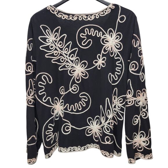 Investments II Cardigan Womens 3X Black Cream V-Neck Button Up Embellished - Picture 3 of 11